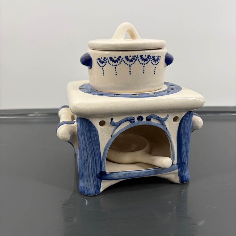 Dennis East International Ceramic Miniature Stove Wax Warmer Blue White 50572